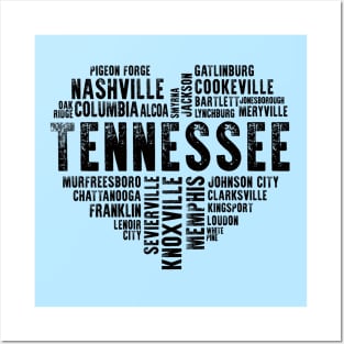 Tennessee Heart Love Knoxville Nashville Memphis Cookeville Gatlinburg Loudon Chattanooga Kingsport Johnson City Posters and Art